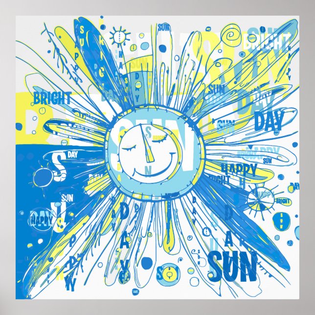Poster Abstrait Happy Whimsical Sun Word Art (Devant)