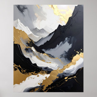 Poster Abstrait Impasto Noir et Or Luxueux
