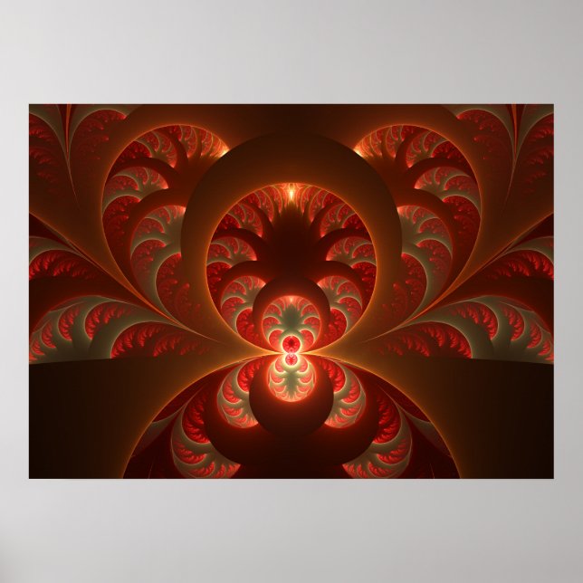 Poster Abstrait lumineux rouge orange moderne Fractal (Devant)