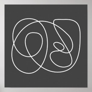 Poster Abstrait minimaliste contemporain Blanc noir