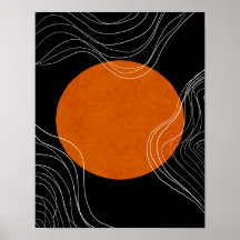 Poster Abstrait minimaliste noir et orange moderne