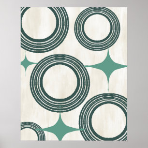 Poster Abstrait moderne du milieu du siècle Turquo