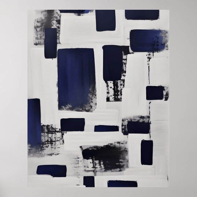 Poster Abstrait moderne noir Formes linéaires blanches Po (Devant)