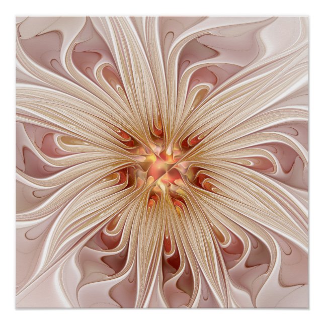 Poster Abstrait Moderne Peach Pastel Flower Fractal Art (Devant)