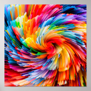 Poster Abstrait Moderne Tourbillon Vibrant Arc-en-Ciel