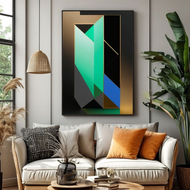 Poster Abstrait Moderne Vert Bleu Or (Créateur téléchargé)