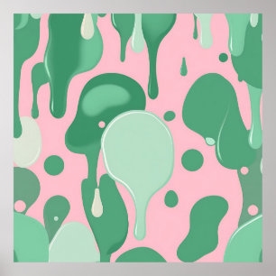 Poster Abstrait motif goutte à goutte rose menthe verte f
