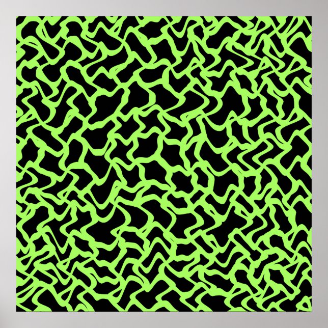 Poster Abstrait Motif graphique noir et vert citron vert. (Devant)