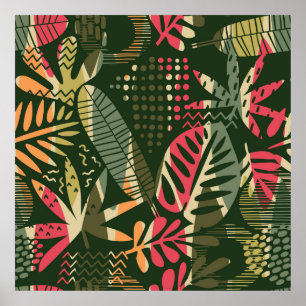 Poster Abstrait motif sans faille avec des feuilles tropi