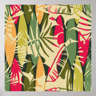 Poster Abstrait motif sans faille avec des feuilles tropi
