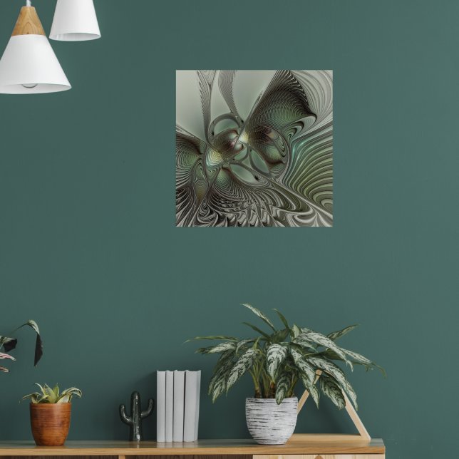 Poster Abstrait Olive Sage Green Grey Fractal Art Imagina (Salon 1)