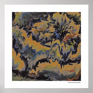 Poster Abstrait Pop Fine Art Cool Retro Bleu foncé Jaune