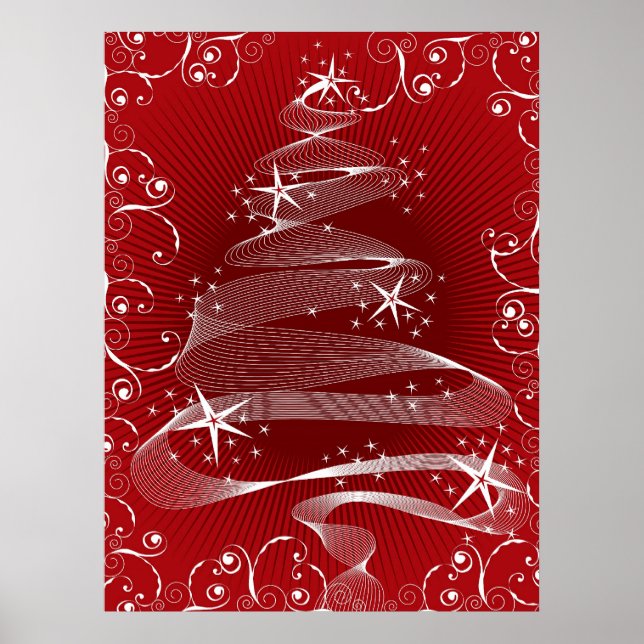 Poster Abstrait Red X'mas Tree & Swirls (Devant)