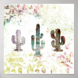 Poster Abstrait rustique Pastel Grunge Cactus