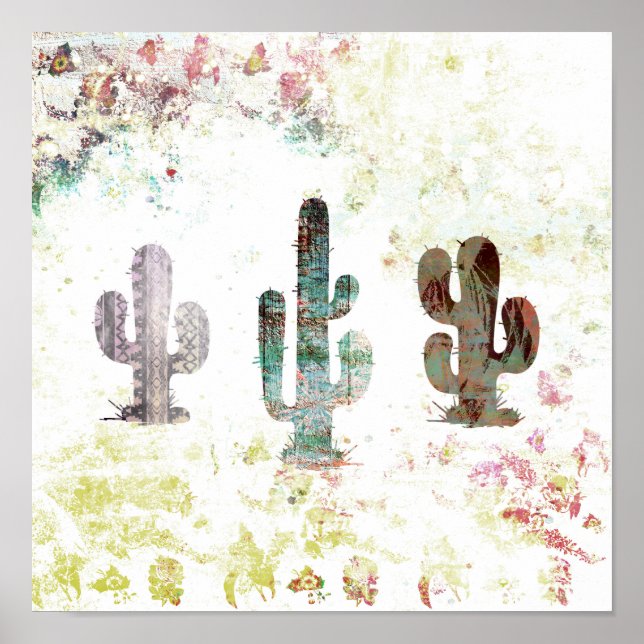 Poster Abstrait rustique Pastel Grunge Cactus (Devant)