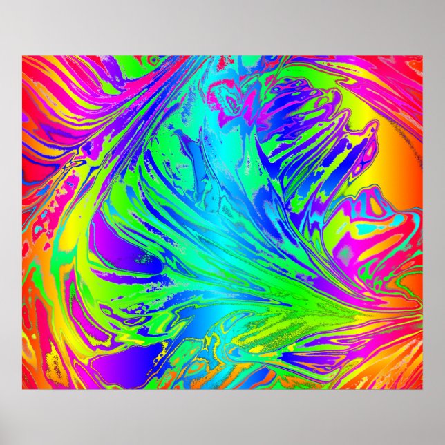 Poster Abstrait Splashing Rainbow Liquid (Devant)