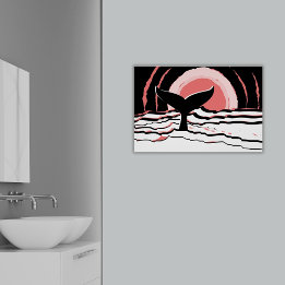 Poster Abstrait Sunset Swim Whale Fin Océan