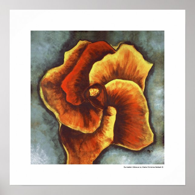 Poster Abstrait tendance Chic Floral Rouge Turquoise Art  (Devant)