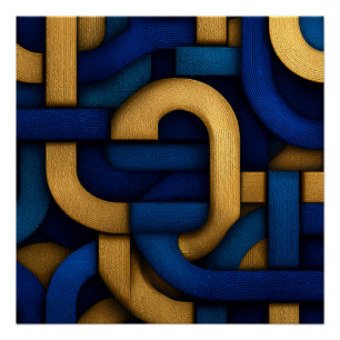 Poster Abstrait Tressé Bleu Or Élégant Inspiré du Celtiqu