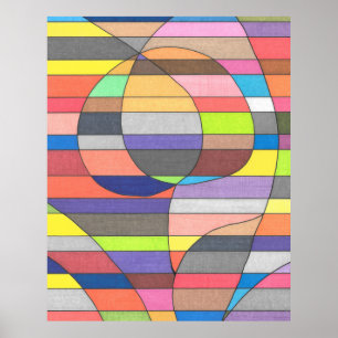 Poster Abstrait tripé avec des ovales et des courbes colo