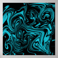 Poster Abstrait Turquoise Et Black Liquid Art