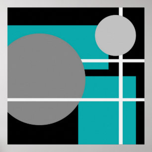 Poster Abstrait Turquoise gris noir blanc AP0001