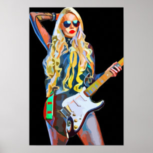 Poster Abstraite Femme Rocker Chick Musicien Musique Art