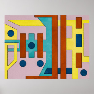 Poster Abstraite géométrique industrielle rétro-active