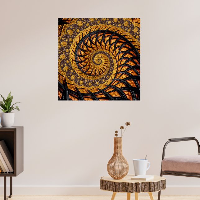 Poster Abstraite spirale noire et or Fractale (Salon 3)