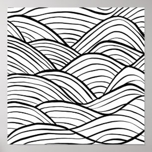 Poster Abstraites bandes ondulées noir et blanc