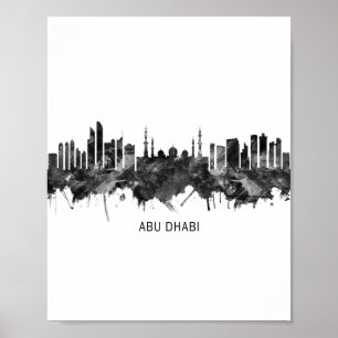 Poster Abu Dhabi UAE Skyline BW