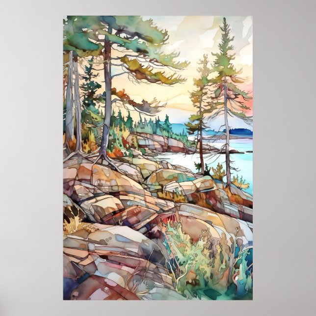 Poster Acadia National Park Watercolor (Devant)