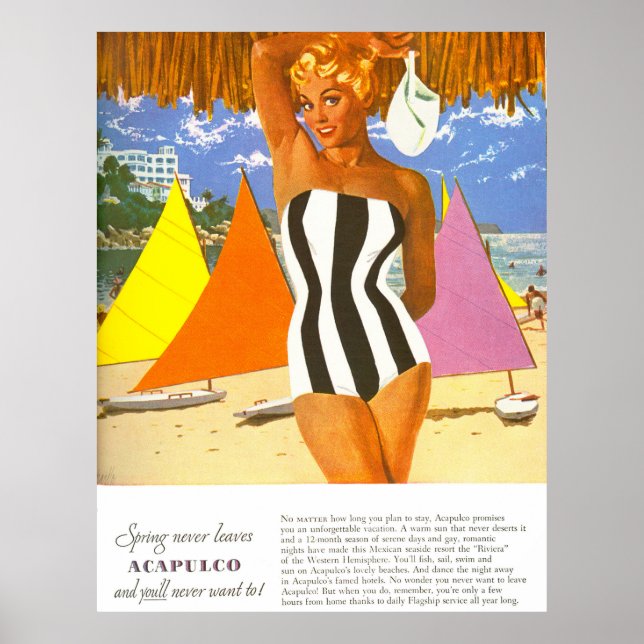 Poster Acapulco, femme sur la plage (Devant)