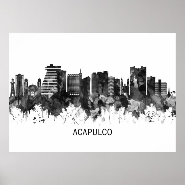 Poster Acapulco Mexique Skyline BW (Devant)