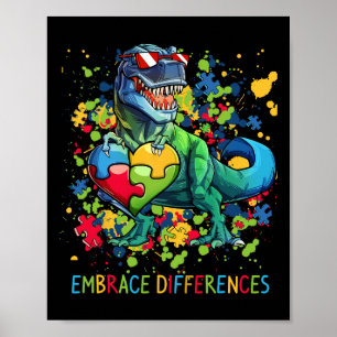 Poster Accepter les différences Autisme Dinosaure T-rex P