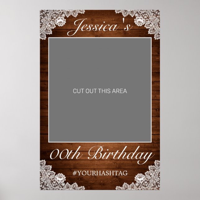 Poster Accessoire de photo d'anniversaire en bois rustiqu (Devant)