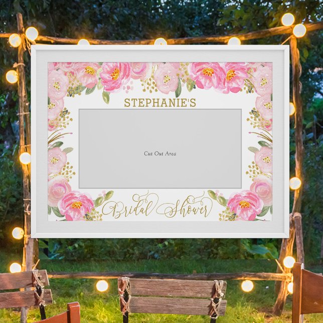 Poster Accessoire de photo de mariage floral rose or (Bridal Shower photo prop with option to download, from my Pink and Gold Watercolor collection)