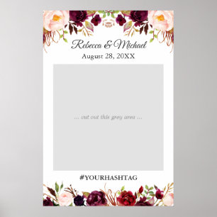 Poster Accessoire de photo de mariage floral rouge burgun
