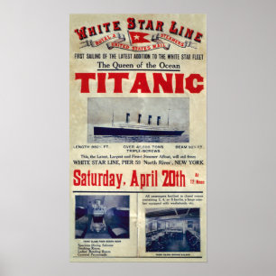 Poster Accueil Arrivée Titanic Publicité 20 avril 1912
