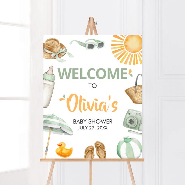 Poster Accueil Baby shower à éclaboussures vertes (Summer Baby Bash Baby Shower Welcome Sign)