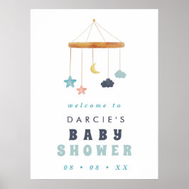 Poster Accueil Baby shower bleu mobile moderne Crib bleu