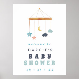 Poster Accueil Baby shower bleu mobile moderne Crib bleu
