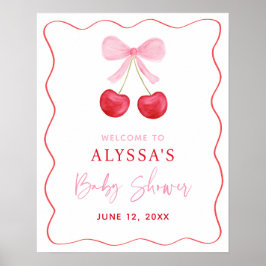 Poster Accueil Baby shower cerisier Bow rose