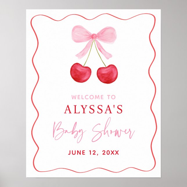 Poster Accueil Baby shower cerisier Bow rose (Devant)