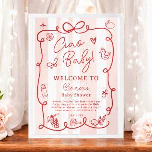 Poster Accueil Baby shower Ciao Citron Italien Red Retro