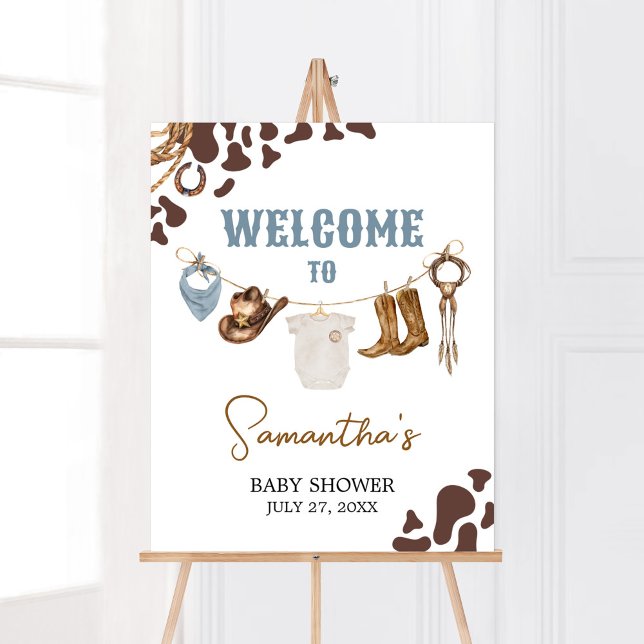 Poster Accueil Baby shower Cowboy (Wild West Rodeo Baby Shower Welcome Sign)