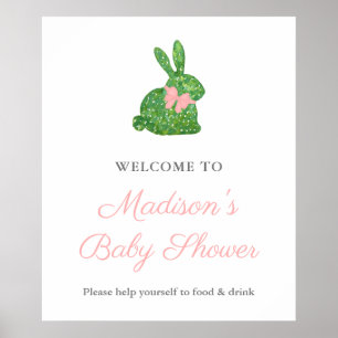 Poster Accueil Baby shower De Lapin Rose Et Vert Préppy