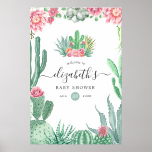 Poster Accueil Baby shower de l'aquarelle Succulents
