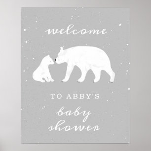 Poster Accueil Baby shower de neige gris Ours polaire Mam