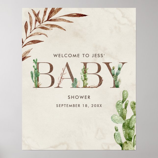 Poster Accueil Baby shower en cuir Cactus (Devant)